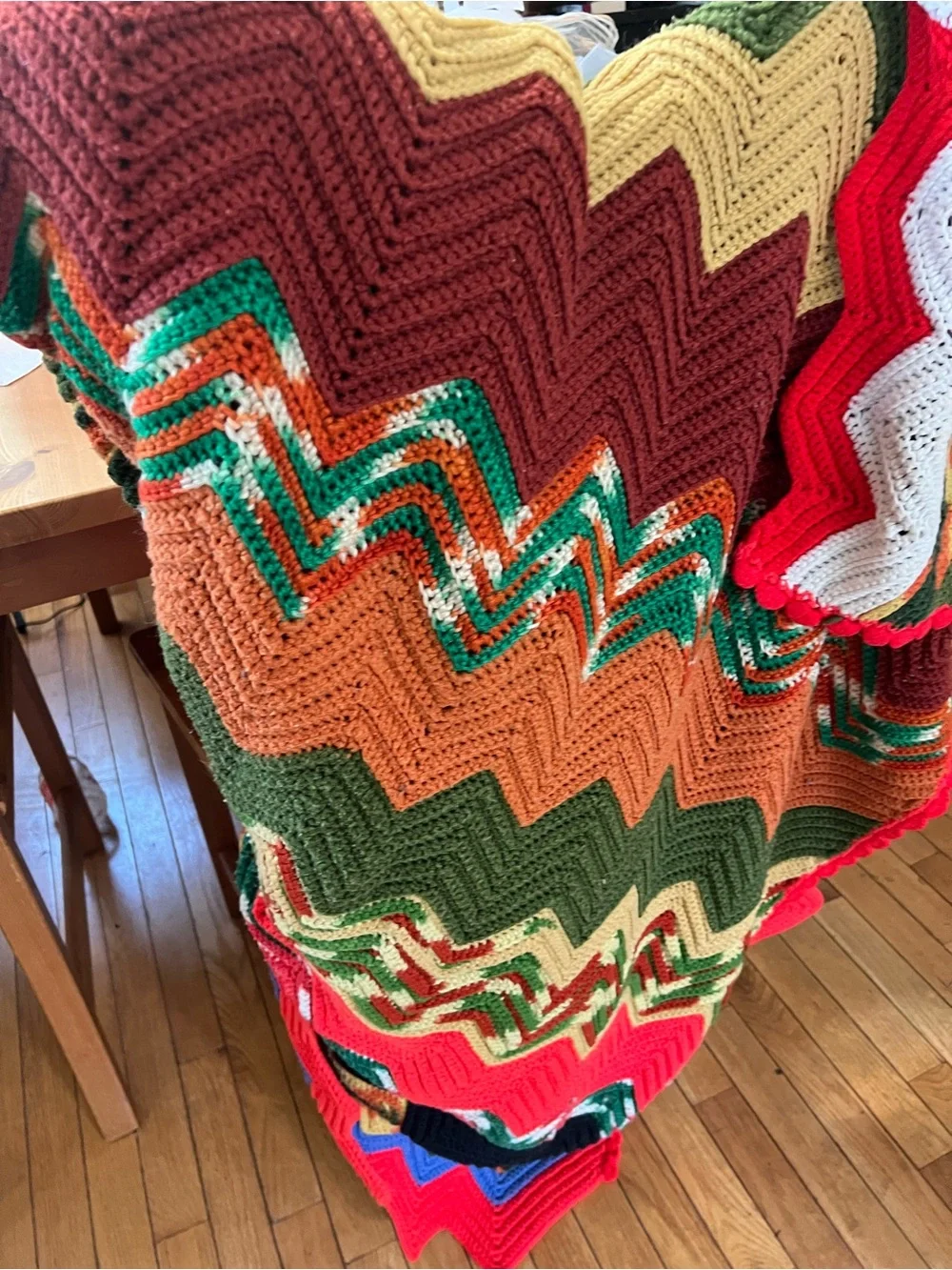 Handmade Chevron Crochet Throw Blanket - Multi-Color